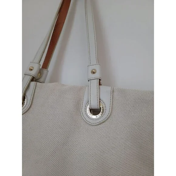 DOONEY & BOURKE Women's Cream Canvas Shopper Tote Bag Leather Handles - Picture 4 of 15